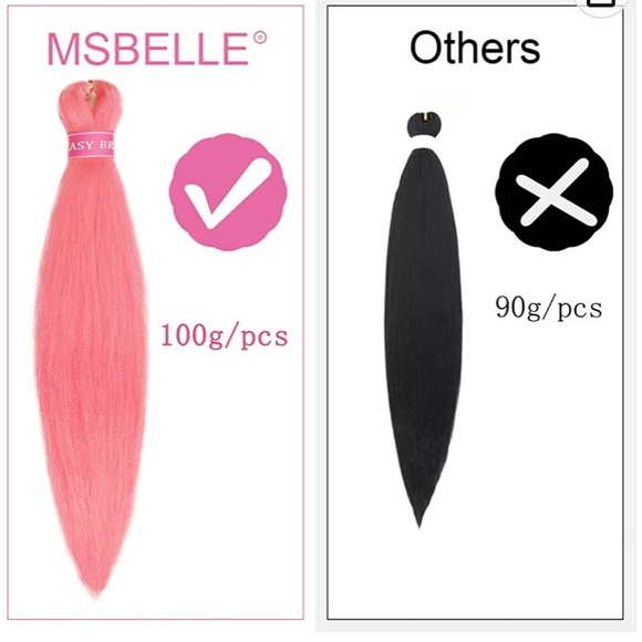 MSBELLE Braiding Hair Pre stretched 100g/Pack Pink Braiding Hair for Braiding - Picture 5 of 6